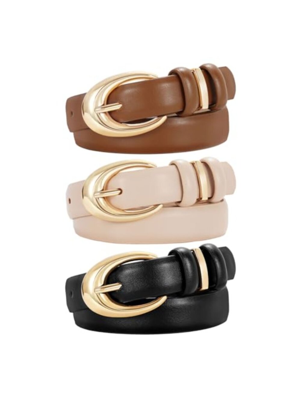 3 Pack Women's Faux Leather Belts with Gold Buckle